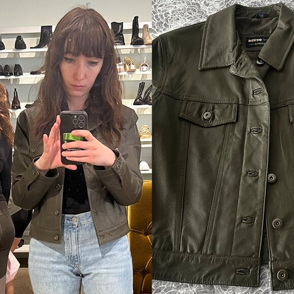 Olive Green Leather Jacket Size Small - Picture 1 of 8